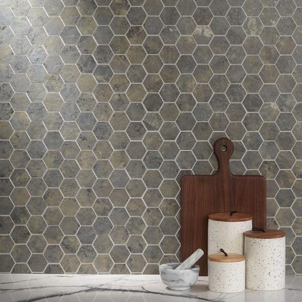 Floor Tiles | 1 sq. ft. Portrait Sage Gray 2″ Hexagon Matte Porcelain Mosaic Tile Sage Bathroom Bathroom