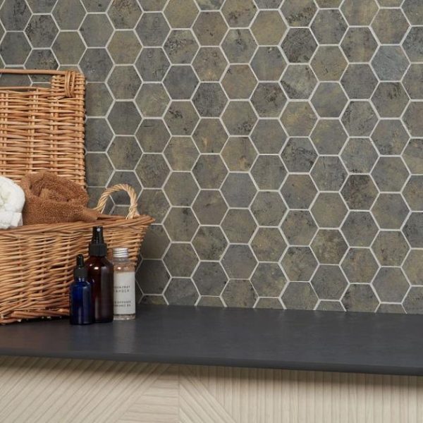 Floor Tiles | 1 sq. ft. Portrait Sage Gray 2″ Hexagon Matte Porcelain Mosaic Tile Sage Bathroom Bathroom