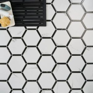 Floor Tiles | 1 sq. ft. Sagon Bianco White 9″ Hexagon Matte Porcelain Tile Bianco White Bathroom Bathroom