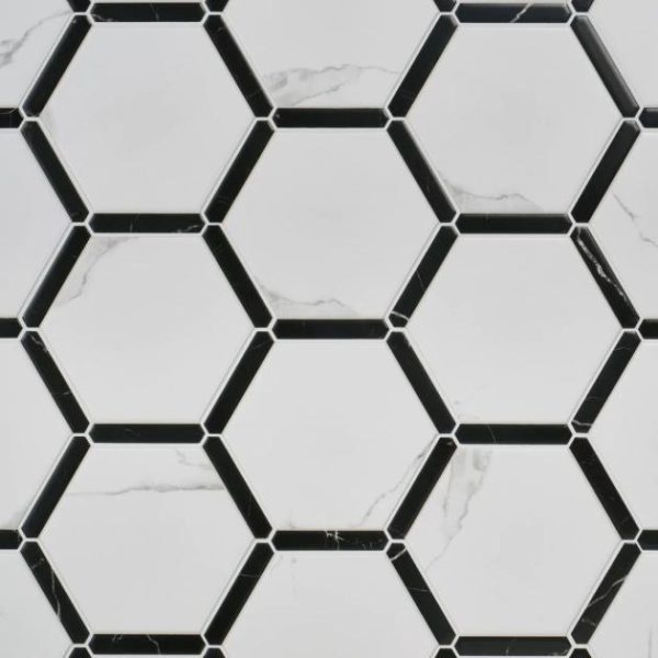 Floor Tiles | 1 sq. ft. Sagon Bianco White 9″ Hexagon Matte Porcelain Tile Bianco White Bathroom Bathroom