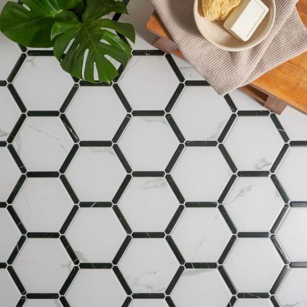 Floor Tiles | 1 sq. ft. Sagon Bianco White 9″ Hexagon Matte Porcelain Tile Bianco White Bathroom Bathroom