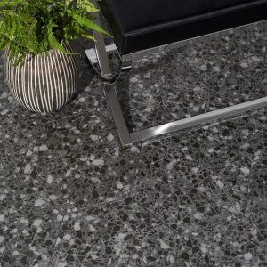 Floor Tiles | 1 sq. ft. Six Hexagon Graphite Gray 12.5″ Terrazzo Look Matte Porcelain Tile Graphite Bathroom Bathroom