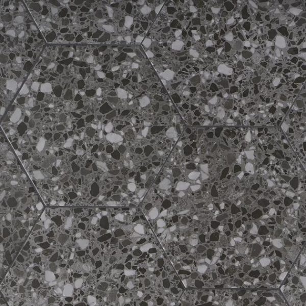 Floor Tiles | 1 sq. ft. Six Hexagon Graphite Gray 12.5″ Terrazzo Look Matte Porcelain Tile Graphite Bathroom Bathroom