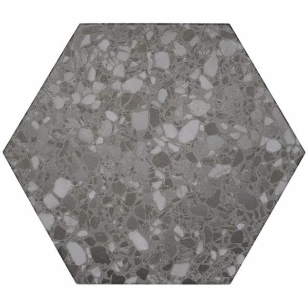 Floor Tiles | 1 sq. ft. Six Hexagon Graphite Gray 12.5″ Terrazzo Look Matte Porcelain Tile Graphite Bathroom Bathroom