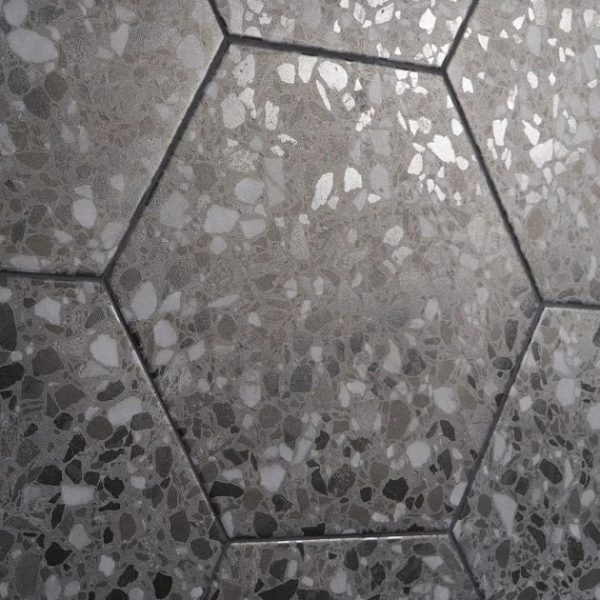 Floor Tiles | 1 sq. ft. Six Hexagon Graphite Gray 12.5″ Terrazzo Look Matte Porcelain Tile Graphite Bathroom Bathroom