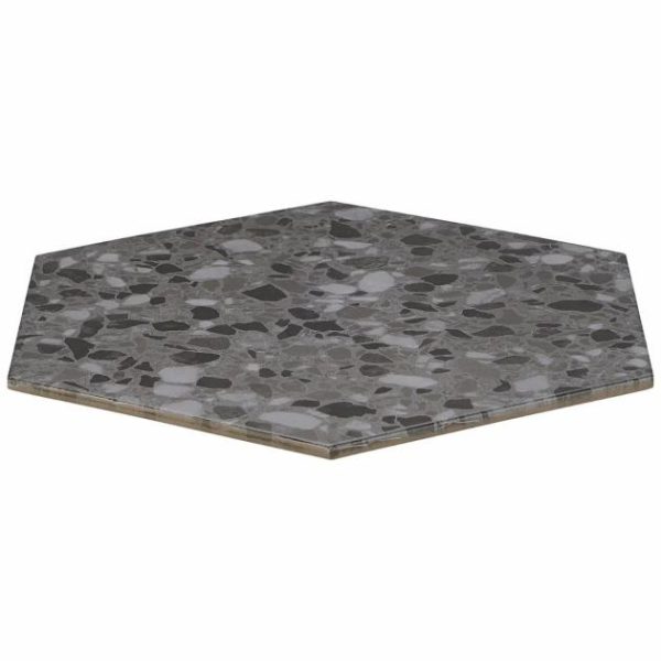 Floor Tiles | 1 sq. ft. Six Hexagon Graphite Gray 12.5″ Terrazzo Look Matte Porcelain Tile Graphite Bathroom Bathroom