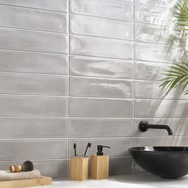 Floor Tiles | 1 sq. ft. Stacy Garcia ArtBlock Grigio Gray 4×16 Glossy Porcelain Tile Grigio Bathroom Bathroom