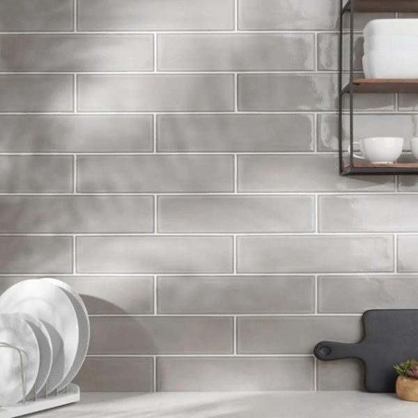 Floor Tiles | 1 sq. ft. Stacy Garcia ArtBlock Grigio Gray 4×16 Glossy Porcelain Tile Grigio Bathroom Bathroom