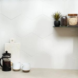 Floor Tiles | 1 sq. ft. Symetro Hexagon White 10″ Matte Porcelain Tile White Matte Bathroom Bathroom