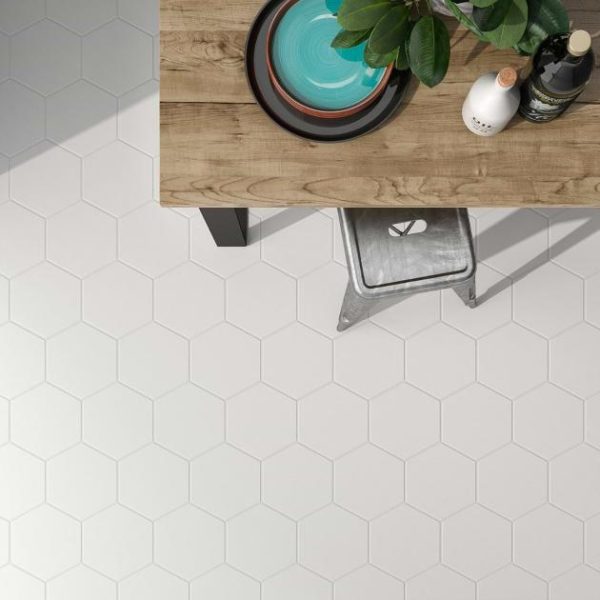 Floor Tiles | 1 sq. ft. Symetro Hexagon White 10″ Matte Porcelain Tile White Matte Bathroom Bathroom