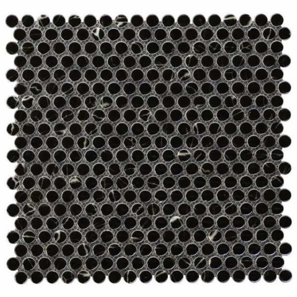 Floor Tiles | 1 sq. ft. Zoe Nero 1/2″ Circle Polished Black Glass Mosaic Tile Nero Backsplash & Kitchen Backsplash & Kitchen