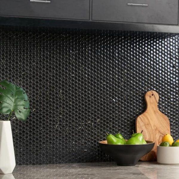 Floor Tiles | 1 sq. ft. Zoe Nero 1/2″ Circle Polished Black Glass Mosaic Tile Nero Backsplash & Kitchen Backsplash & Kitchen