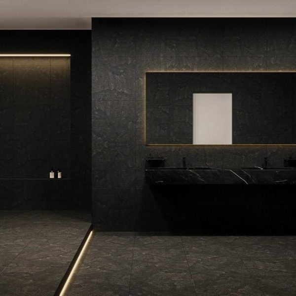 Large Wall | 1 sq. ft. Acadia Charcoal Black 24×24 Limestone Look Matte Porcelain Tile Charcoal Black Bathroom Bathroom