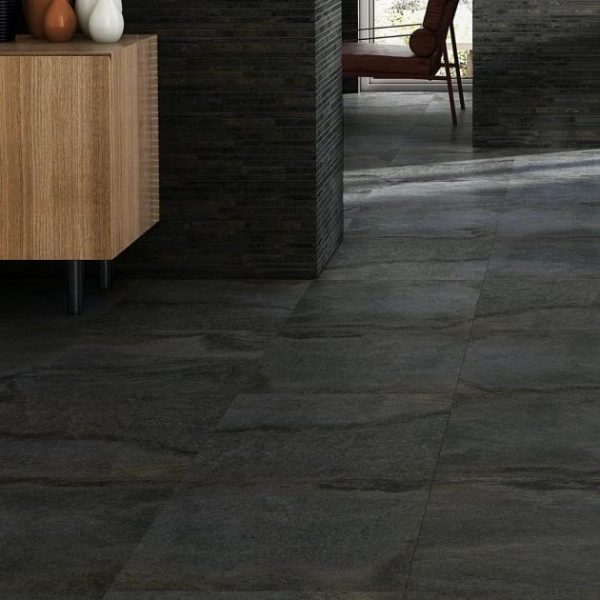 Large Wall | 1 sq. ft. Acadia Charcoal Black 24×24 Limestone Look Matte Porcelain Tile Charcoal Black Bathroom Bathroom