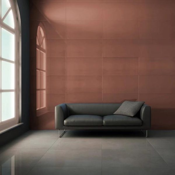 Large Wall | 1 sq. ft. Amulet Mist Rose Gold 18×36 Metal Laminated Porcelain Tile Rose Gold Bathroom Bathroom