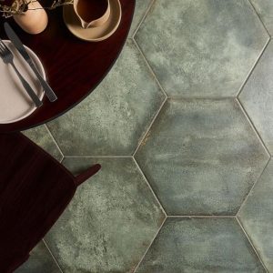 Large Wall | 1 sq. ft. Angela Harris Flatiron Aquamarine 20″ Large  Hexagon Matte Porcelain Tile Aquamarine Bathroom Aquamarine