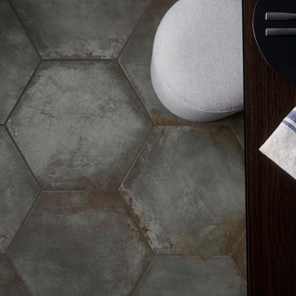 Large Wall | 1 sq. ft. Angela Harris Flatiron Graphite 20″ Large  Hexagon Matte Porcelain Tile Graphite Bathroom Bathroom