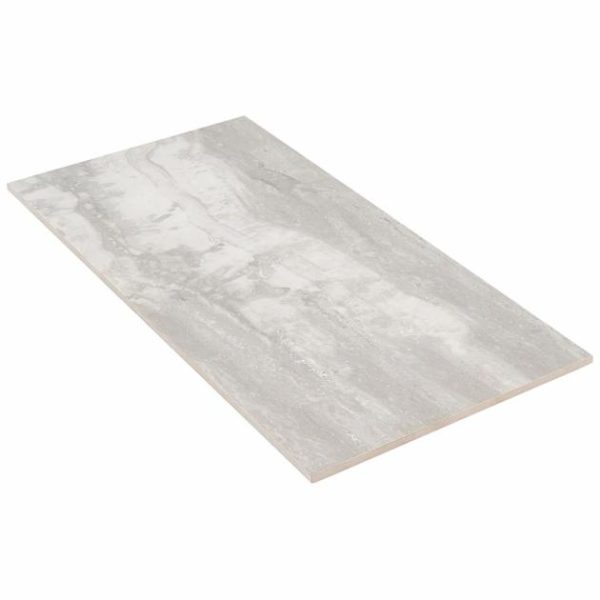 Large Wall | 1 sq. ft. Basic Travertine Silver 12×24 Matte Porcelain Tile Silver Bathroom Bathroom