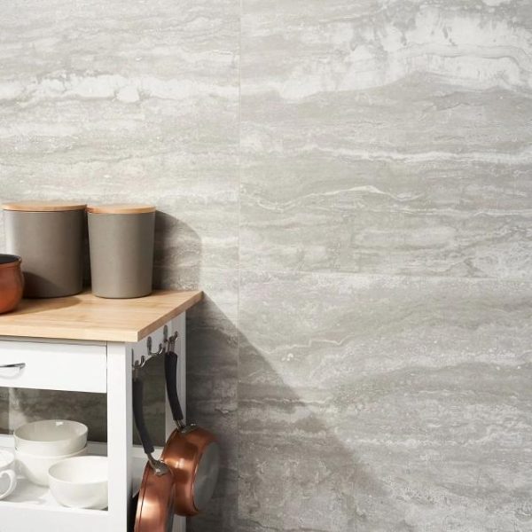 Large Wall | 1 sq. ft. Basic Travertine Silver 24×48 Matte Porcelain Tile Silver Bathroom Bathroom