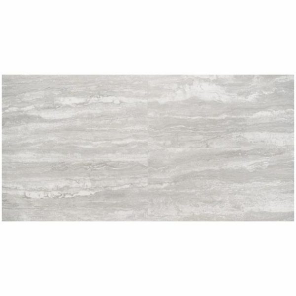 Large Wall | 1 sq. ft. Basic Travertine Silver 24×48 Matte Porcelain Tile Silver Bathroom Bathroom