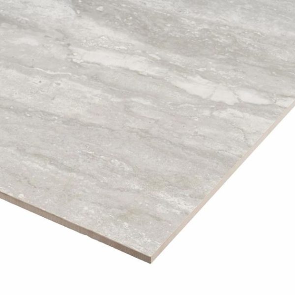 Large Wall | 1 sq. ft. Basic Travertine Silver 24×48 Matte Porcelain Tile Silver Bathroom Bathroom