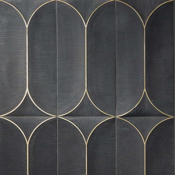 Large Wall | 1 sq. ft. Calypso 3D Carved Nero Black Brass Inlay 8×16 Textured Honed Marble Limestone Tile Nero Bathroom Bathroom