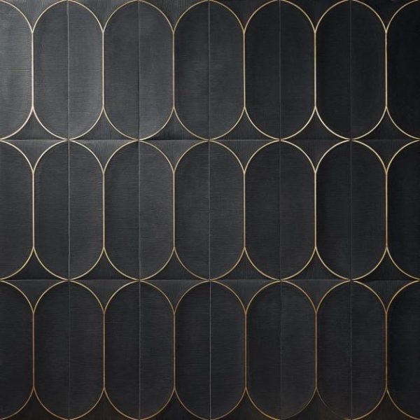 Large Wall | 1 sq. ft. Calypso 3D Carved Nero Black Brass Inlay 8×16 Textured Honed Marble Limestone Tile Nero Bathroom Bathroom