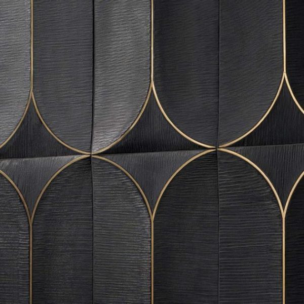 Large Wall | 1 sq. ft. Calypso 3D Carved Nero Black Brass Inlay 8×16 Textured Honed Marble Limestone Tile Nero Bathroom Bathroom