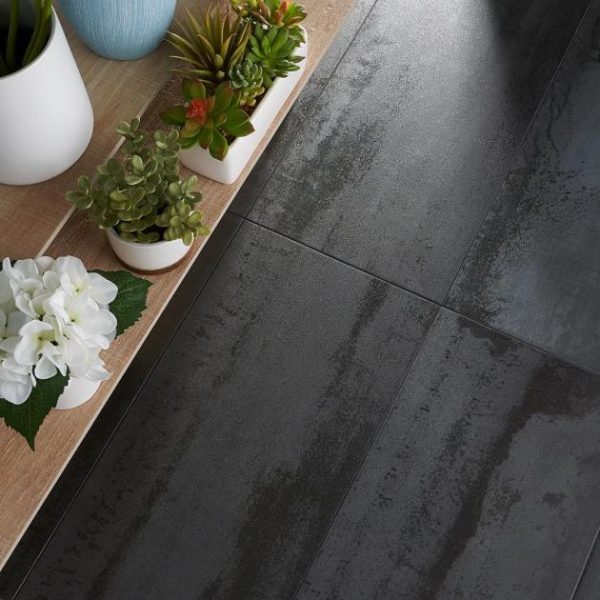 Large Wall | 1 sq. ft. Hewlett Black Iron 12×24 Matte Porcelain Tile Black Iron Bathroom Bathroom