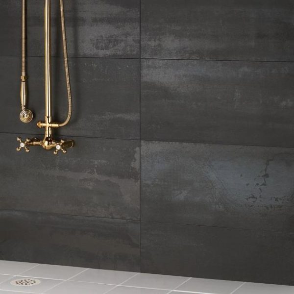 Large Wall | 1 sq. ft. Hewlett Black Iron 12×24 Matte Porcelain Tile Black Iron Bathroom Bathroom