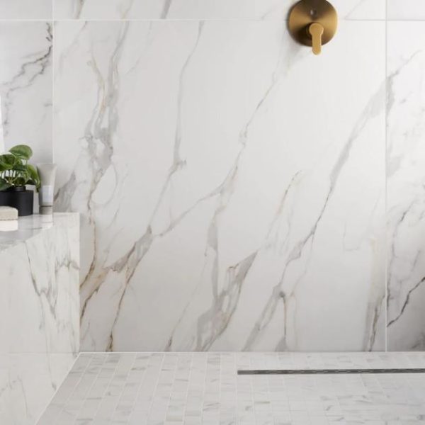 Large Wall | 1 sq. ft. Minera Aurora Gold 48×48 Marble Look Polished Porcelain Tile Aurora Gold Bathroom Aurora Gold