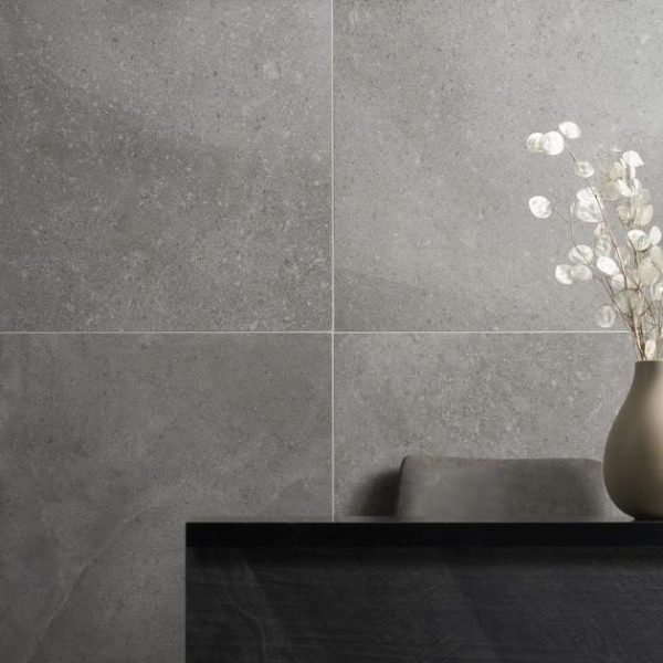 Large Wall | 1 sq. ft. New Rock Fossil Dark Gray 24×24 Limestone Look Matte Porcelain Tile Dark Gray Bathroom Bathroom