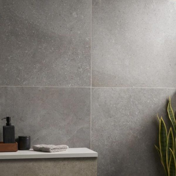 Large Wall | 1 sq. ft. New Rock Fossil Dark Gray 24×24 Limestone Look Matte Porcelain Tile Dark Gray Bathroom Bathroom