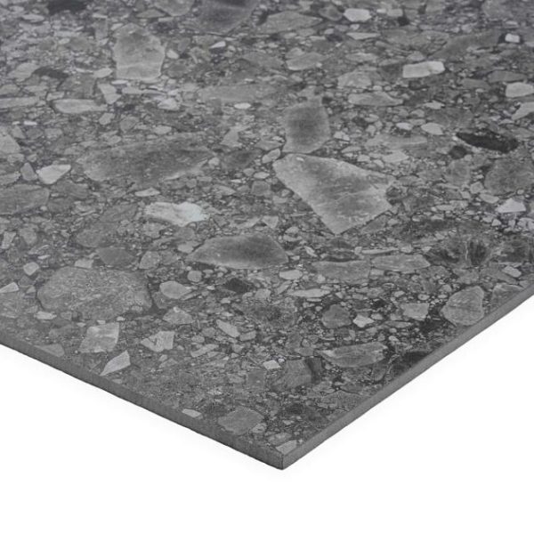 Large Wall | 1 sq. ft. Rizo Charcoal Gray 24×24 Terrazzo Look Matte Porcelain Tile Charcoal Matte Bathroom Bathroom