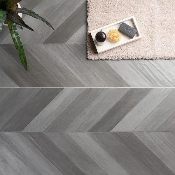 Large Wall | 1 sq. ft. Sculpt Chevron Gray 24×48 Natural Porcelain Tile Chevron Gray Bathroom Bathroom