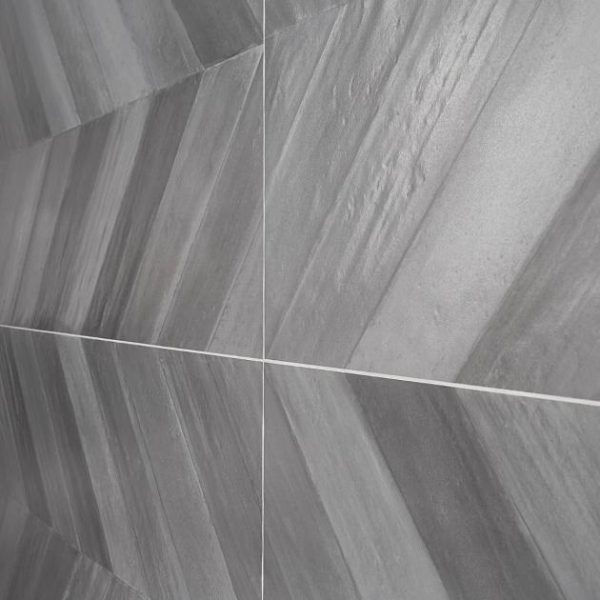 Large Wall | 1 sq. ft. Sculpt Chevron Gray 24×48 Natural Porcelain Tile Chevron Gray Bathroom Bathroom