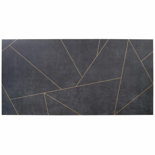 Large Wall | 1 sq. ft. Whitney Ardesia Charcoal Black and Gold Line 24×48 Artisan Decor Matte Porcelain Wall Tile Charcoal Bathroom Bathroom