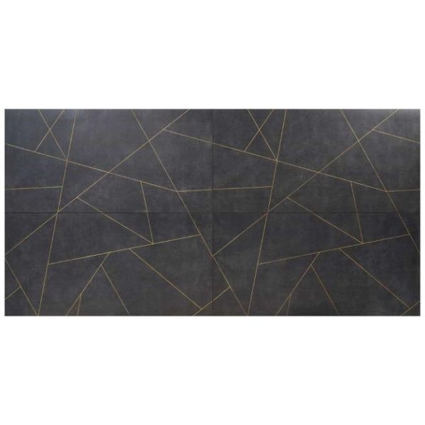 Large Wall | 1 sq. ft. Whitney Ardesia Charcoal Black and Gold Line 24×48 Artisan Decor Matte Porcelain Wall Tile Charcoal Bathroom Bathroom