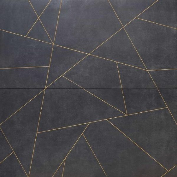 Large Wall | 1 sq. ft. Whitney Ardesia Charcoal Black and Gold Line 24×48 Artisan Decor Matte Porcelain Wall Tile Charcoal Bathroom Bathroom