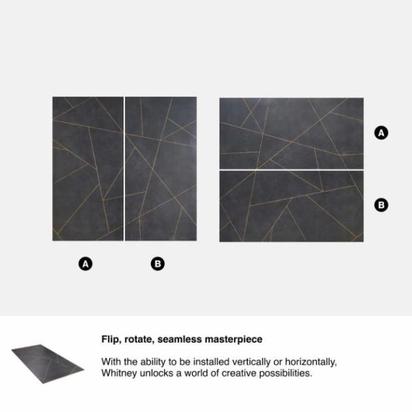 Large Wall | 1 sq. ft. Whitney Ardesia Charcoal Black and Gold Line 24×48 Artisan Decor Matte Porcelain Wall Tile Charcoal Bathroom Bathroom