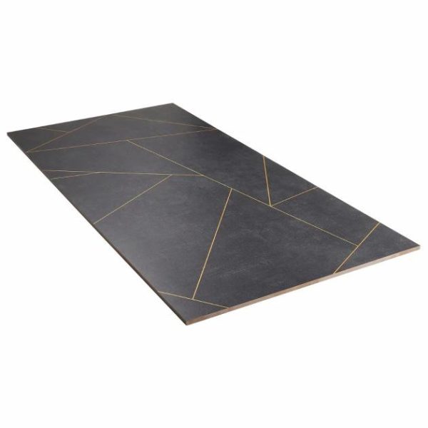 Large Wall | 1 sq. ft. Whitney Ardesia Charcoal Black and Gold Line 24×48 Artisan Decor Matte Porcelain Wall Tile Charcoal Bathroom Bathroom