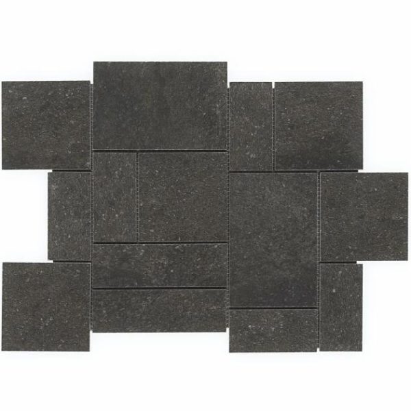 Outdoor & Pavers | 1 sq. ft. Acadia French Pattern Charcoal Black Limestone Look Matte Porcelain Mosaic Tile Charcoal Black Bathroom Bathroom