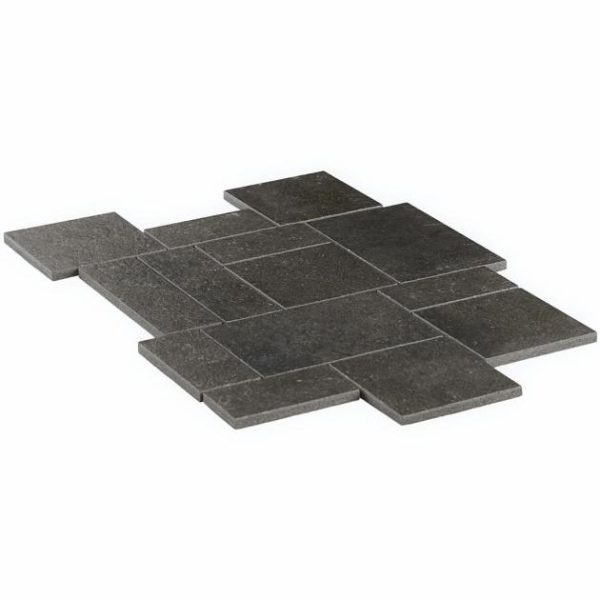 Outdoor & Pavers | 1 sq. ft. Acadia French Pattern Charcoal Black Limestone Look Matte Porcelain Mosaic Tile Charcoal Black Bathroom Bathroom