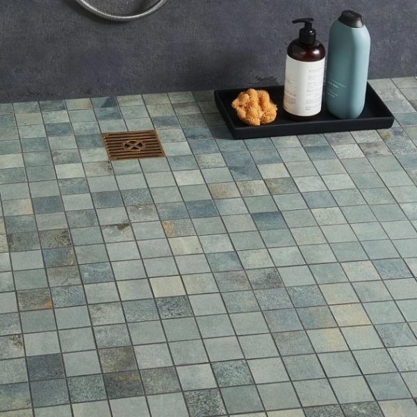 Outdoor & Pavers | 1 sq. ft. Angela Harris Flatiron Aquamarine 2×2 Porcelain Matte Mosaic Aquamarine Backsplash & Kitchen Aquamarine