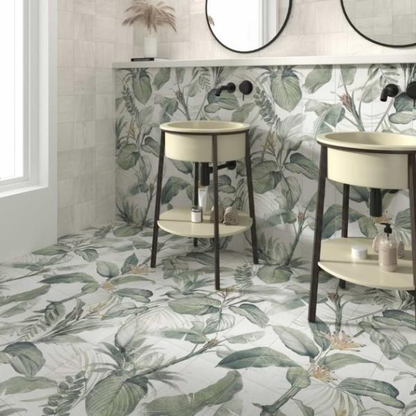 Outdoor & Pavers | 1 sq. ft. Angela Harris Wilder Spring Leaves Mural 8×8 Matte Porcelain Tile Spring Backsplash & Kitchen Backsplash & Kitchen