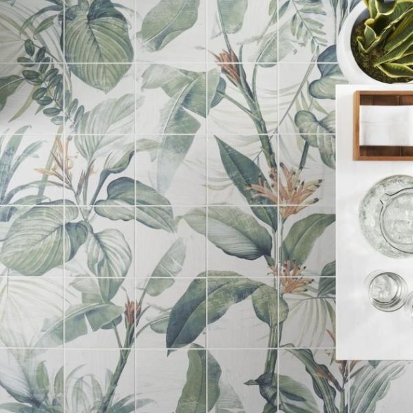 Outdoor & Pavers | 1 sq. ft. Angela Harris Wilder Spring Leaves Mural 8×8 Matte Porcelain Tile Spring Backsplash & Kitchen Backsplash & Kitchen