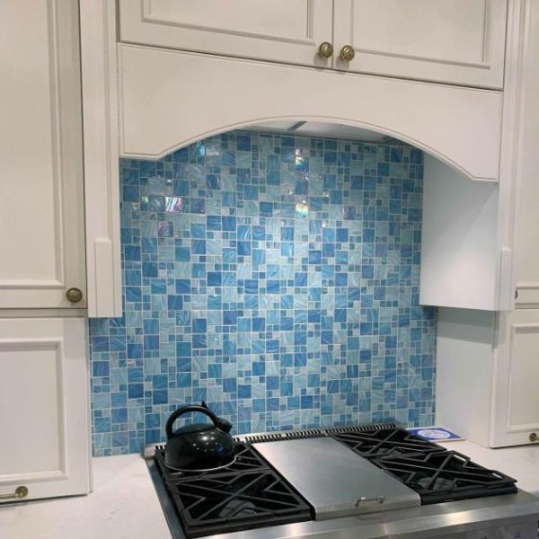 Outdoor & Pavers | 1 sq. ft. Aquatic Sky Blue French Pattern Glass Polished Mosaic Tile Sky Blue Bathroom Bathroom