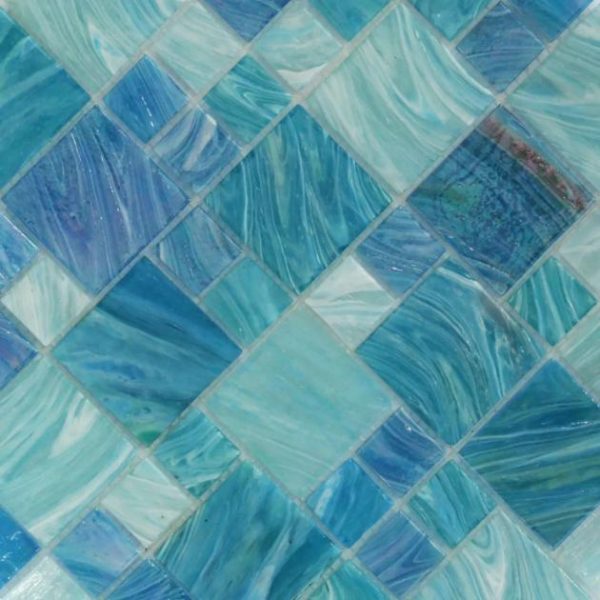 Outdoor & Pavers | 1 sq. ft. Aquatic Sky Blue French Pattern Glass Polished Mosaic Tile Sky Blue Bathroom Bathroom