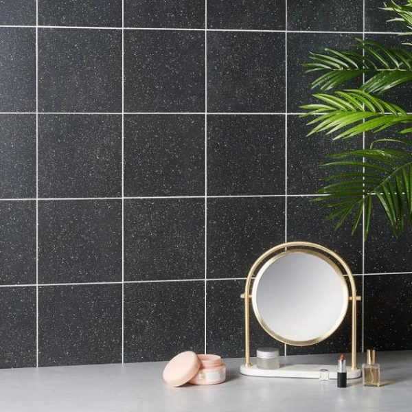 Outdoor & Pavers | 1 sq. ft. Art Geo Terrazzo Charcoal Gray 8×8 Matte Porcelain Tile Terrazzo Charcoal Bathroom Bathroom