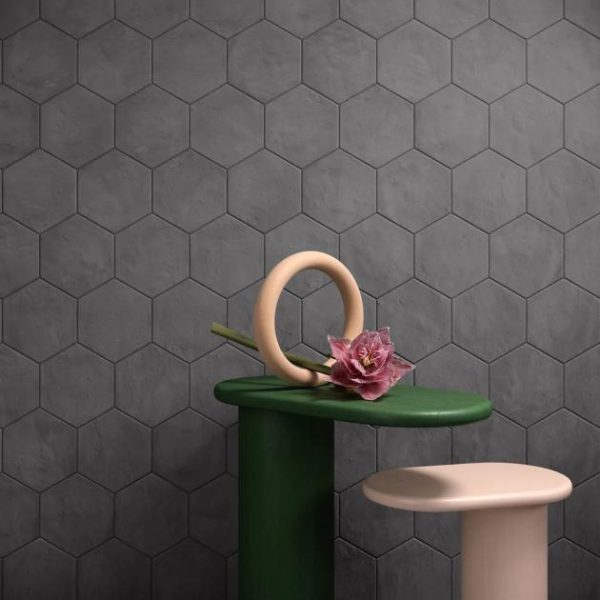 Outdoor & Pavers | 1 sq. ft. Ava Charcoal Black 8″ Hexagon Matte Porcelain Tile Charcoal Bathroom Bathroom